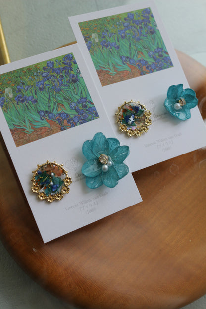Gogh Inspired Flower and Medallion No.2 Titanium Pierceチタンピアス アイリス