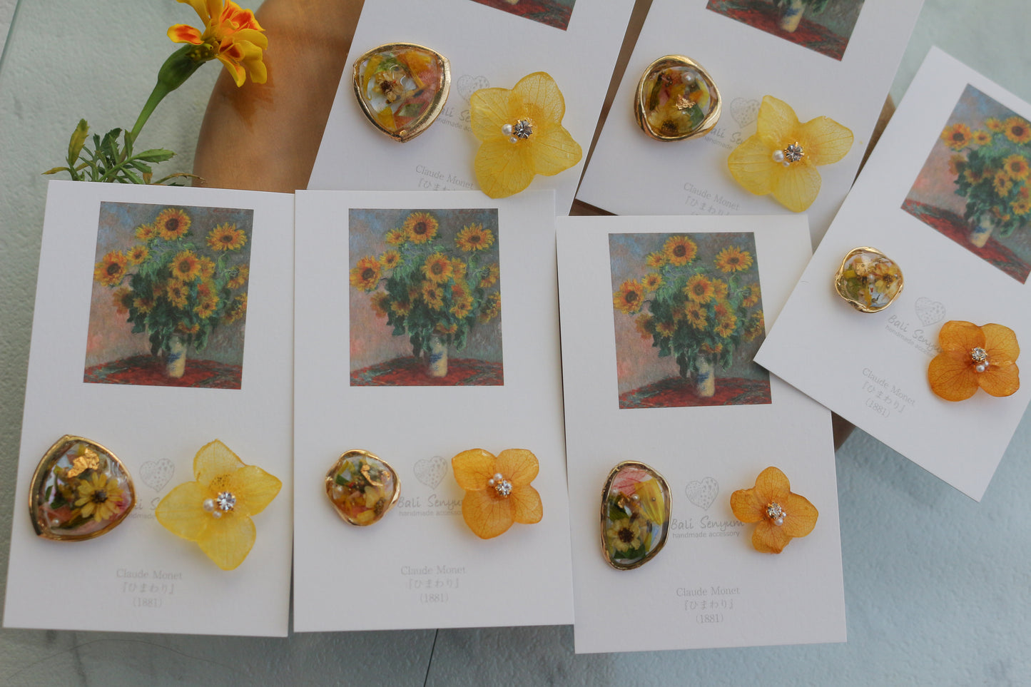 Monet Inspired Flower Earrings No.9 ピアスTitanium Pierce ひまわり