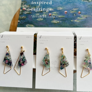 Claude Monet Water Lilies Inspired Triangular Floral Earrings -  No.3