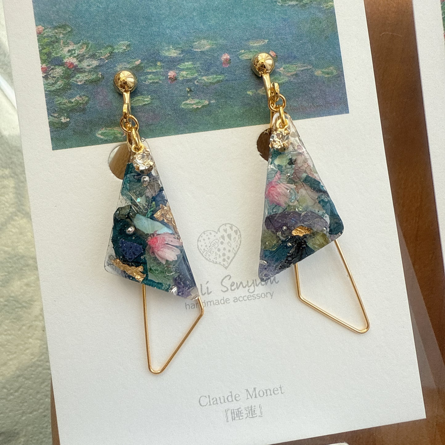 Claude Monet Water Lilies Inspired Triangular Floral Earrings -  No.34