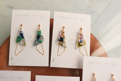 Triangular Floral Earrings - KIMONO Art Jewelry No.2 ピアス or イヤリング