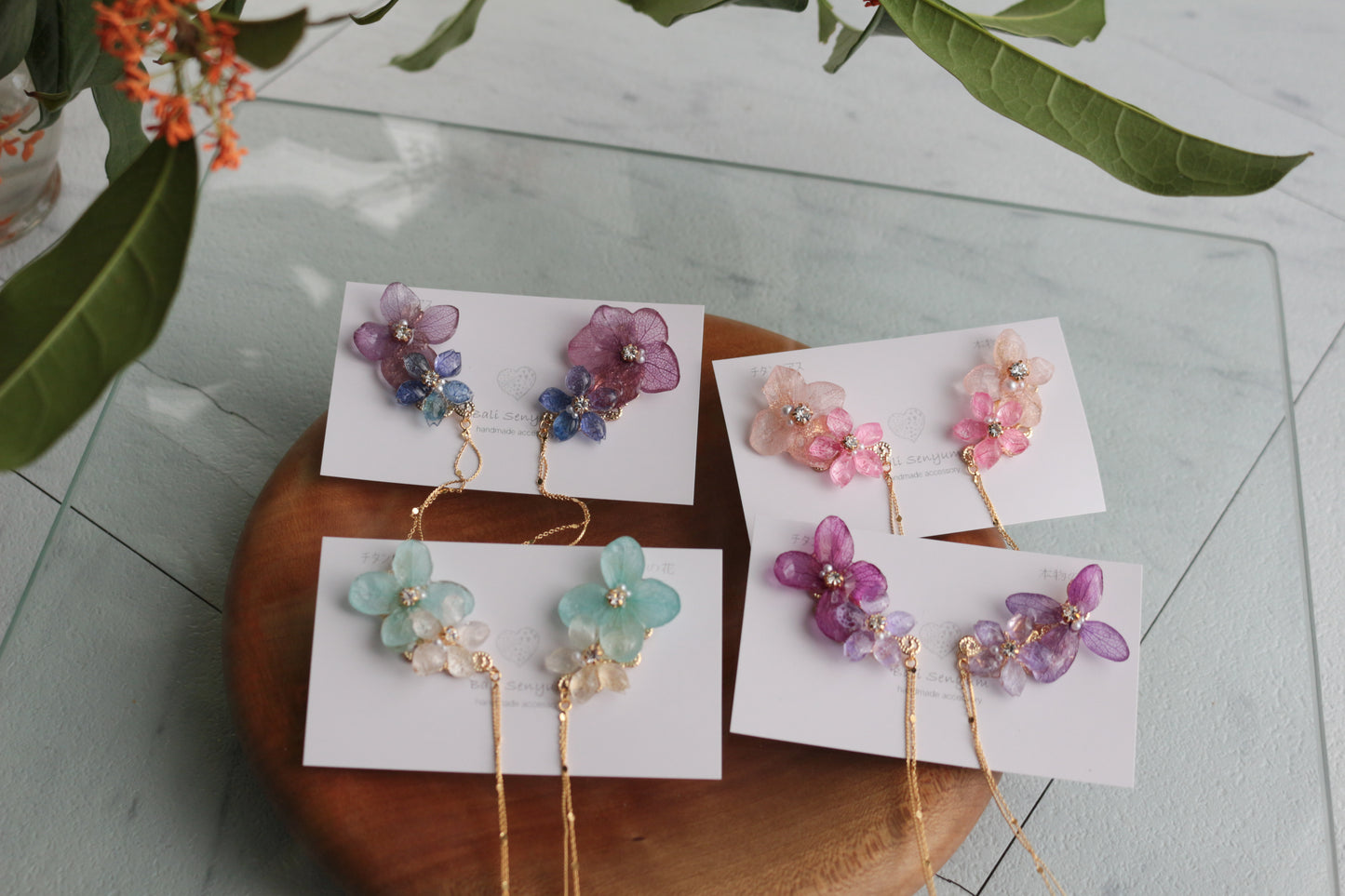 Hydrangea Flying Butterfly Earrings No.40 - Titanium Pierce(ピアス）