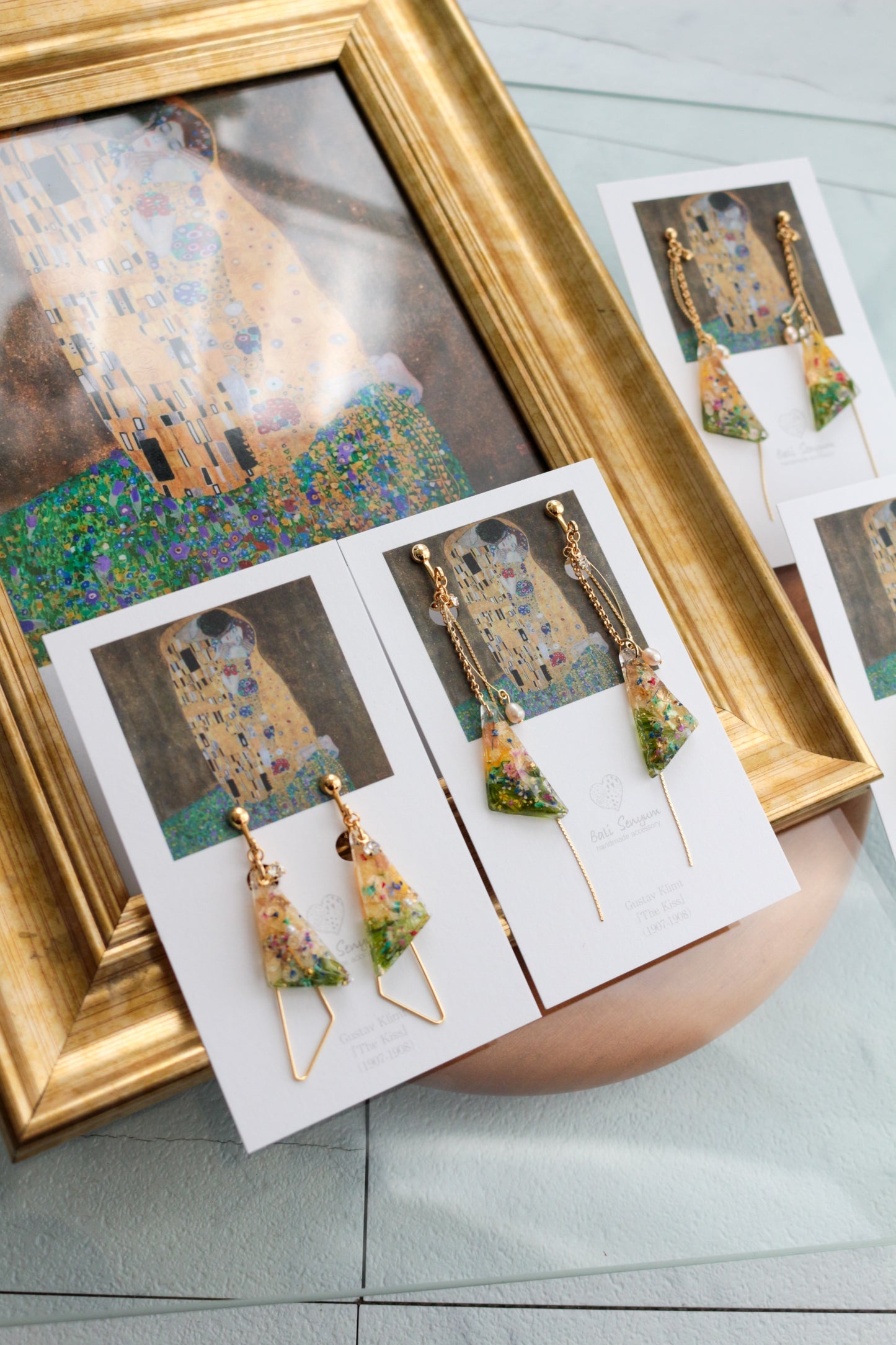 Gustav Klimt Inspired Triangular Floral Earrings - Kiss
