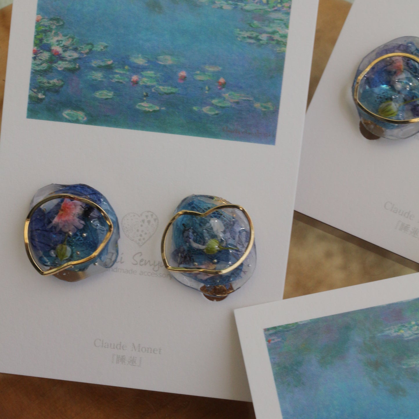 Monet Inspired Flower Medallion Earrings No.2 イヤリング Clip-on 睡蓮