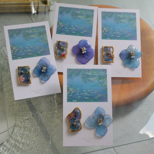 Monet's Water Lilies Inspired Flower and Medallion No.36 イヤリング Clip-on 睡蓮