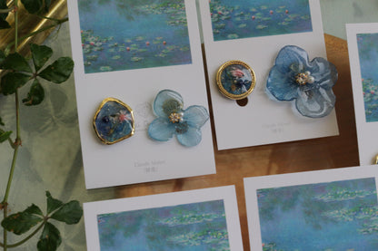 Monet's Water Lilies Inspired Flower and Medallion No.26 イヤリング Clip-on 睡蓮
