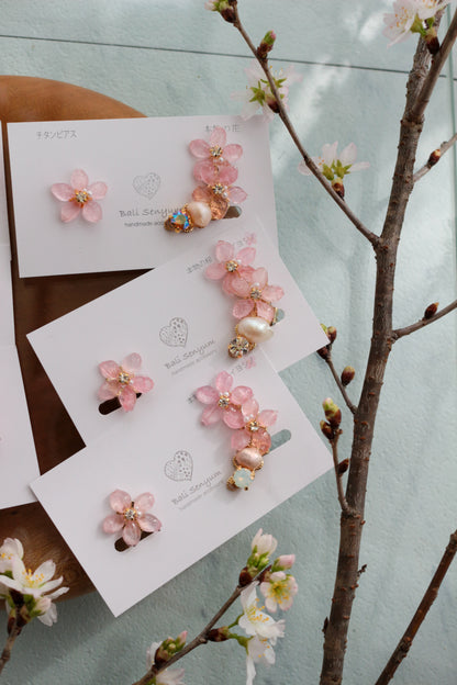 Someiyoshino Double Sakura Earring and Ear Cuff #S028