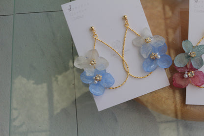 Teardrop Hoop Earrings with Hydrangeas No.24 ピアスorイヤリング