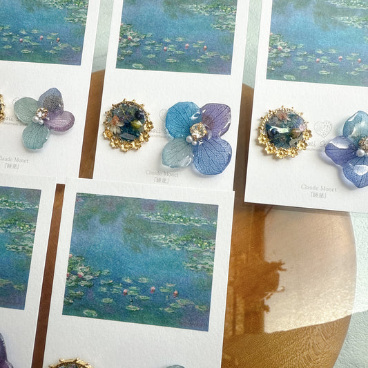 Monet Inspired Flower and Medallion Earrings No.3 ピアスTitanium Pierce 睡蓮