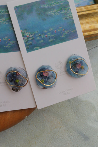 Monet Inspired Flower Medallion Earrings No.6 イヤリング Clip-on 睡蓮