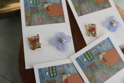 Gogh Inspired Flower and Medallion Earring No.2 ピアスTitanium Pierce ゴッホの寝室