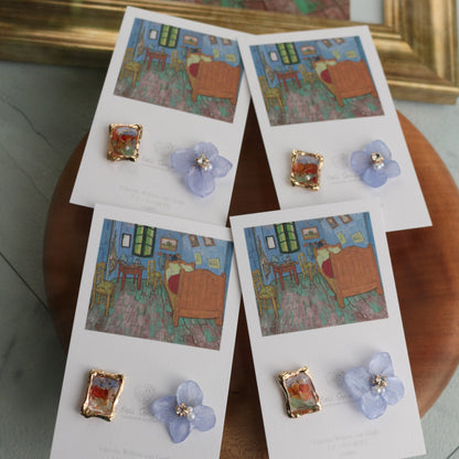 Gogh Inspired Flower and Medallion Earring No.2 ピアスTitanium Pierce ゴッホの寝室