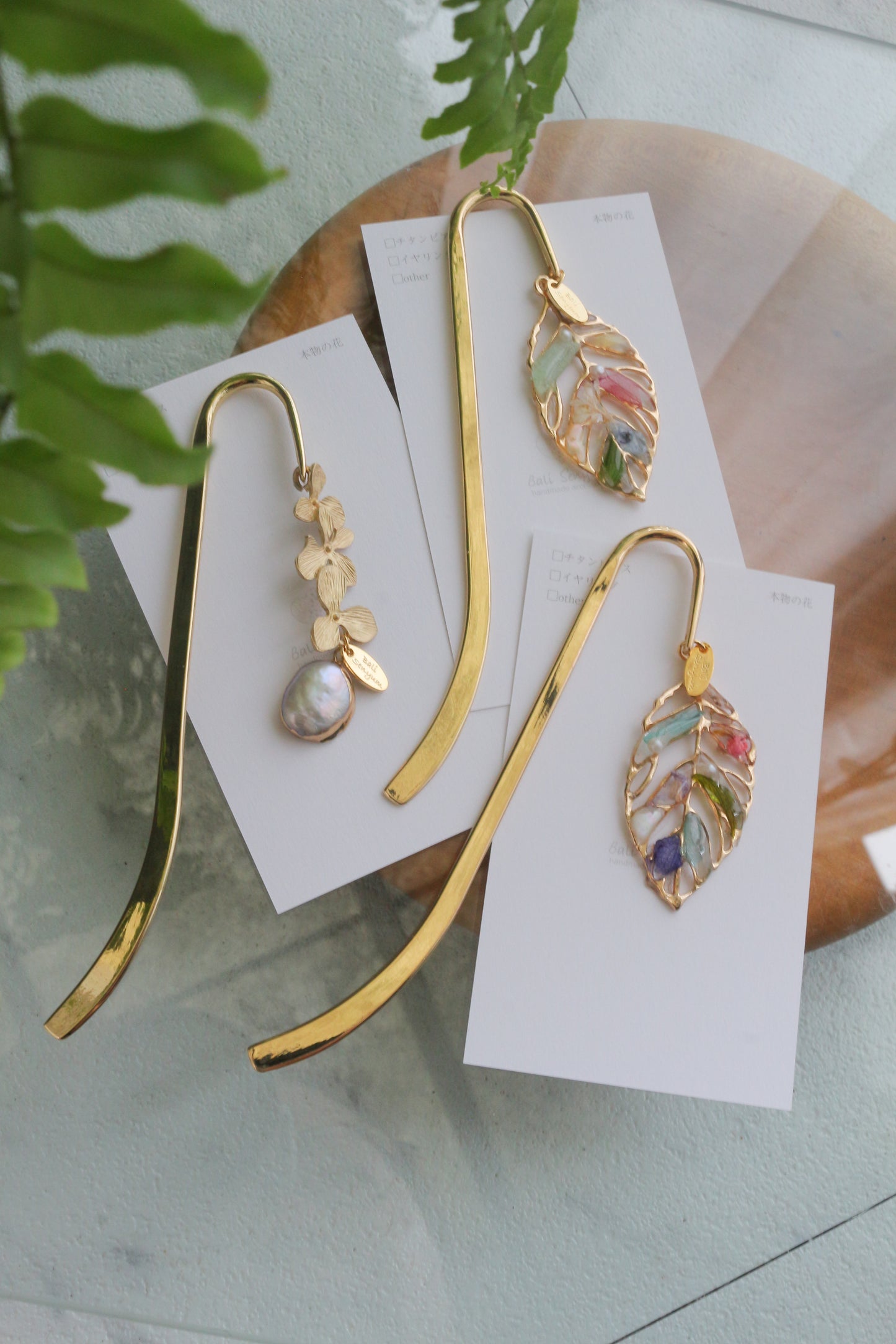 Golden Leaf Flower Bookmark No.3