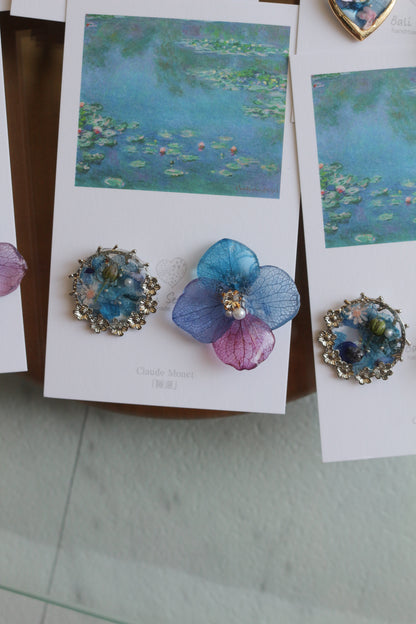 Monet Inspired Flower and Medallion No.12 ピアスTitanium Pierce 睡蓮