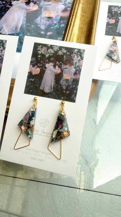 Sargent Inspired Triangular Floral Earrings - No.1