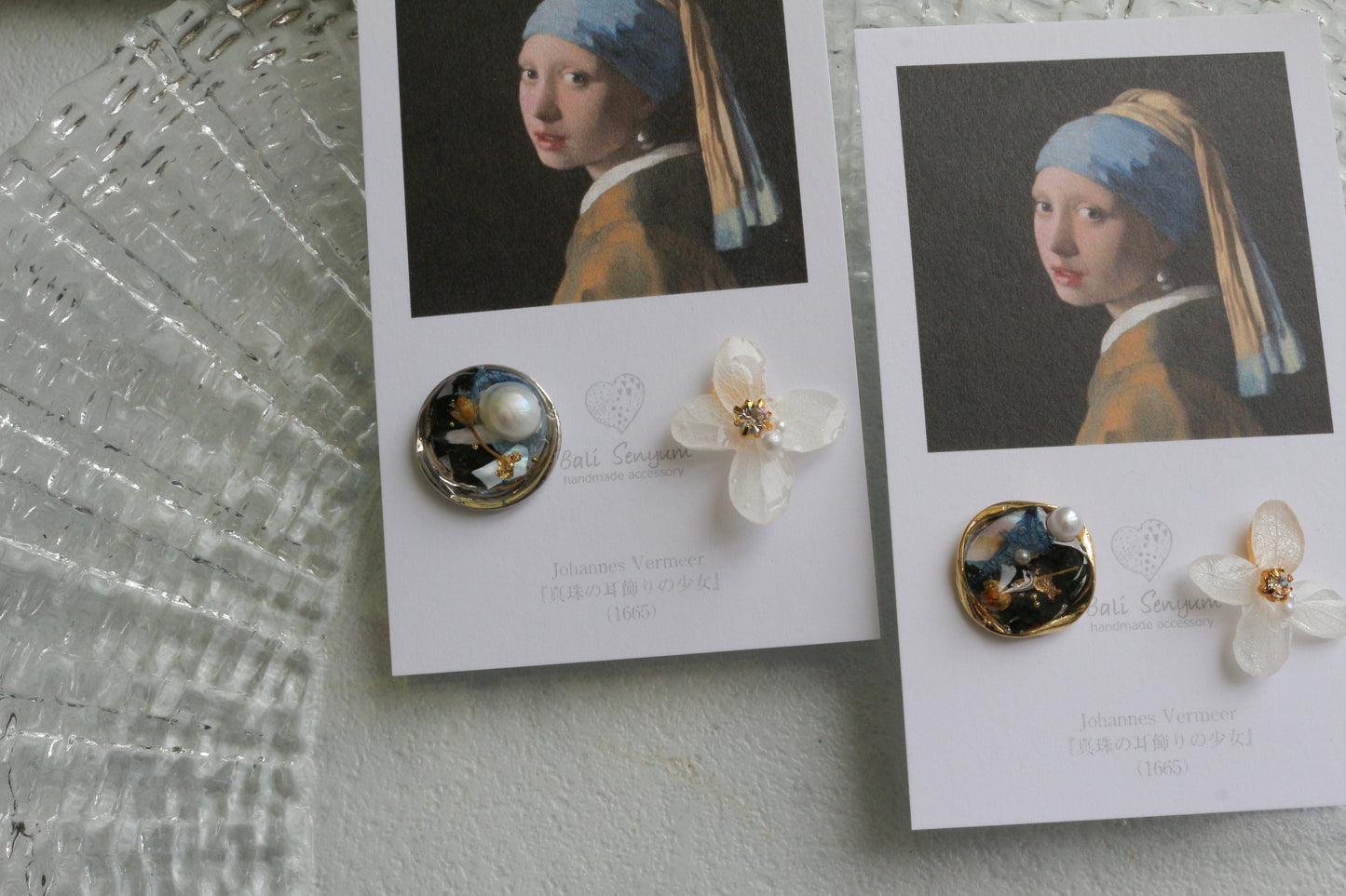 Vermeer's Inspired Flower and Medallion No.1 ピアス Pierce 真珠の耳飾りの少女