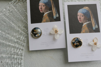 Vermeer's Inspired Flower and Medallion No.1 ピアス Pierce 真珠の耳飾りの少女