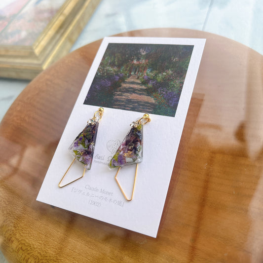 Claude Monet Garden in Giverny Inspired Triangular Floral Earrings -  ジヴェルニーの庭　No.6