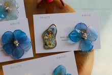 Blue Gradation Hydrangea and Flower Medallion チタンピアス　No.5