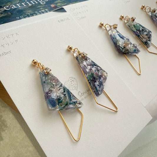 Claude Monet Water Lilies Inspired Triangular Floral Earrings -  No.11