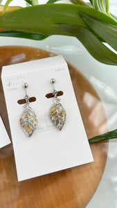 Small Leaf Earrings With Seasonal Flower Petals Silver color metal No.5