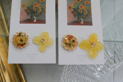 Monet Inspired Flower Earrings No.18 ピアスTitanium Pierce ひまわり