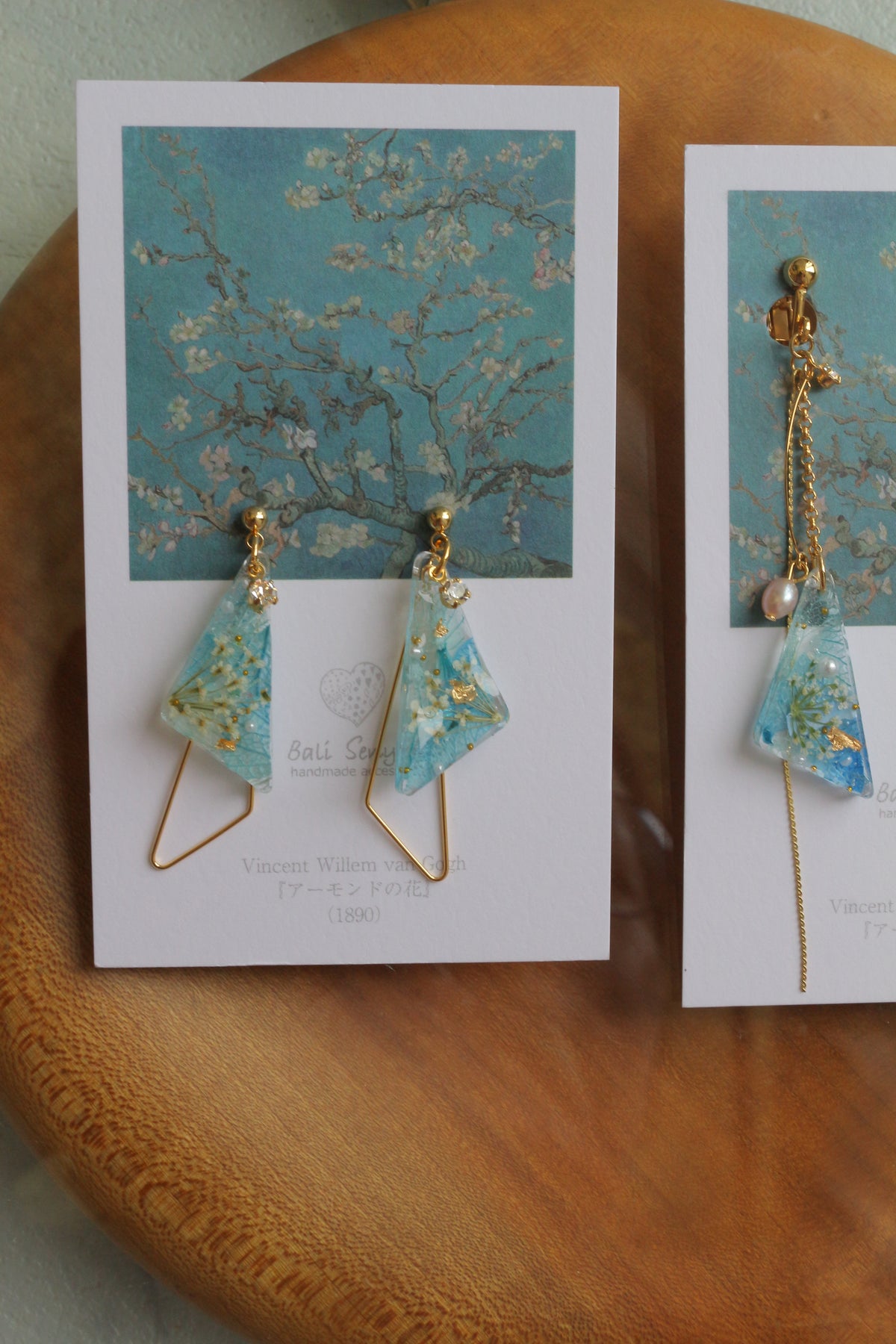 Gogh Almond Tree in Blossom Inspired Triangular Floral Earrings-アーモンドの花