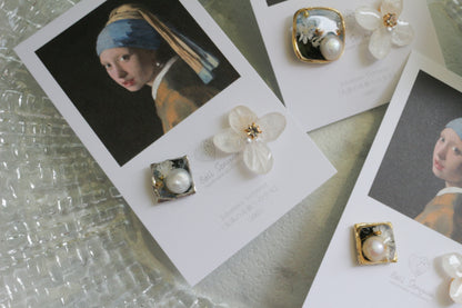 Vermeer's Inspired Flower and Medallion No.3 ピアス Pierce 真珠の耳飾りの少女
