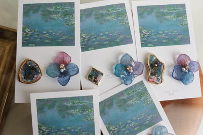 Monet's Water Lilies Inspired Flower and Medallion No.14イヤリング Clip-on 睡蓮