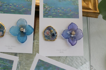 Monet's Water Lilies Inspired Flower and Medallion No.24 イヤリング Clip-on 睡蓮