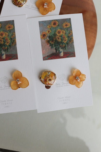 Monet Inspired Flower Earrings No.11 イヤリング Clip-on ひまわり