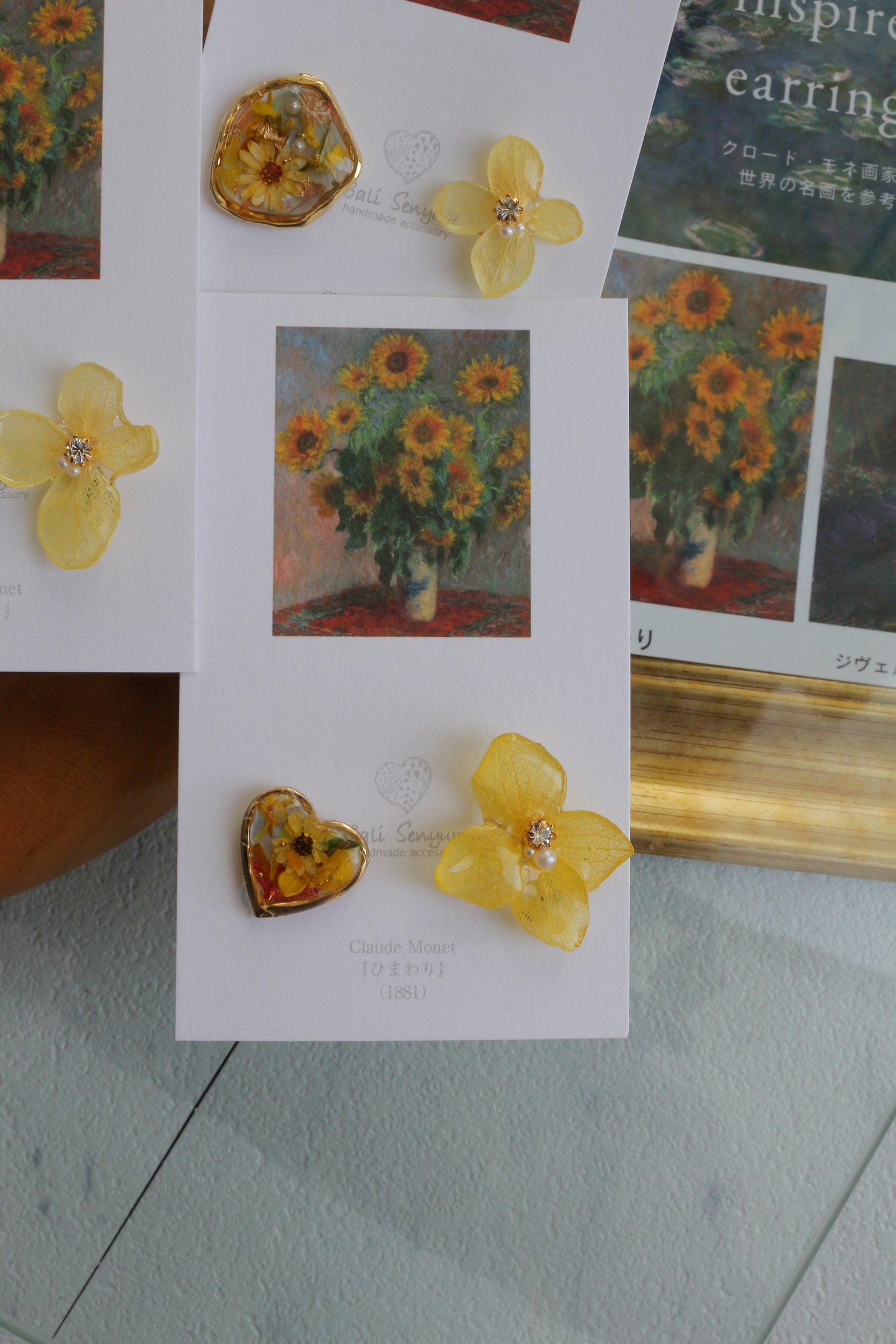 Monet Inspired Flower Earrings No.19 イヤリング Clip-on ひまわり