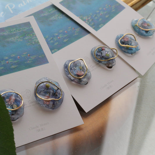 Monet Inspired Flower Medallion Earrings No.6 イヤリング Clip-on 睡蓮
