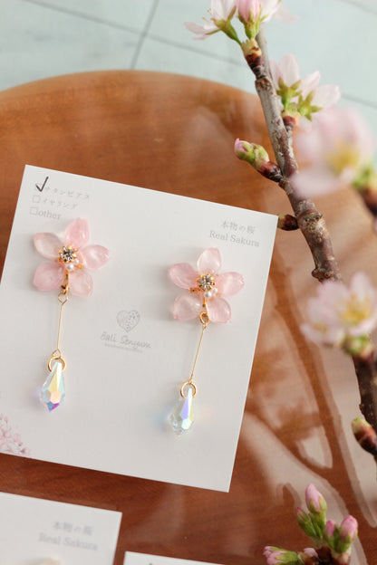 Someiyoshino Sakura Earrings with Hanging Sparkling Gem No.2 - 2026