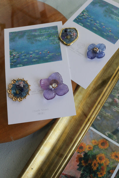 Monet Inspired Flower and Medallion No.25 ピアスTitanium Pierce 睡蓮