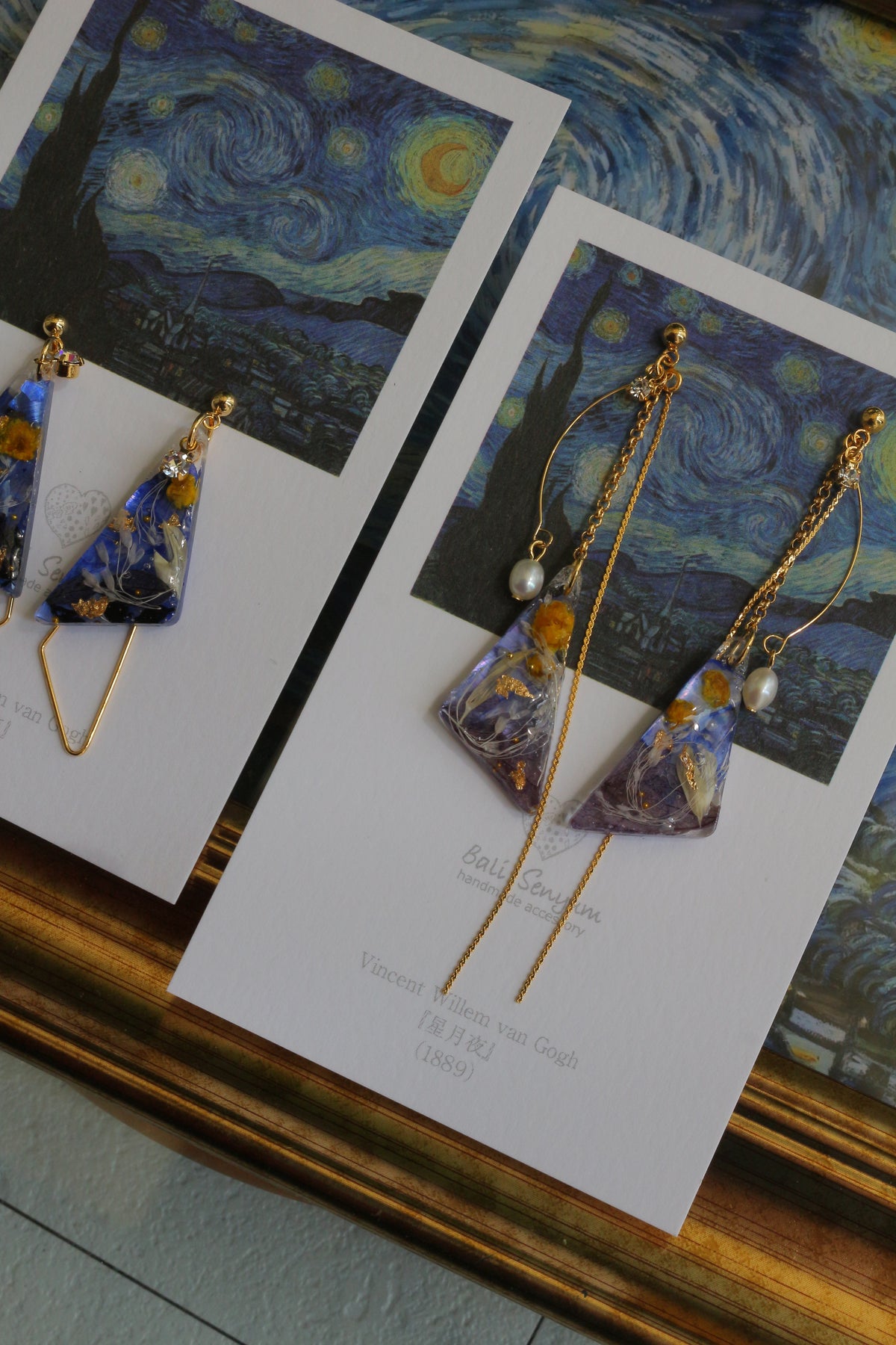 Gogh The Starry Night Inspired Triangular Floral Earrings-星月夜