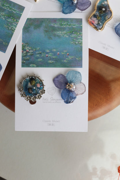 Monet's Water Lilies Inspired Flower and Medallion No.14イヤリング Clip-on 睡蓮