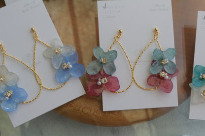 Teardrop Hoop Earrings with Hydrangeas No.24 ピアスorイヤリング