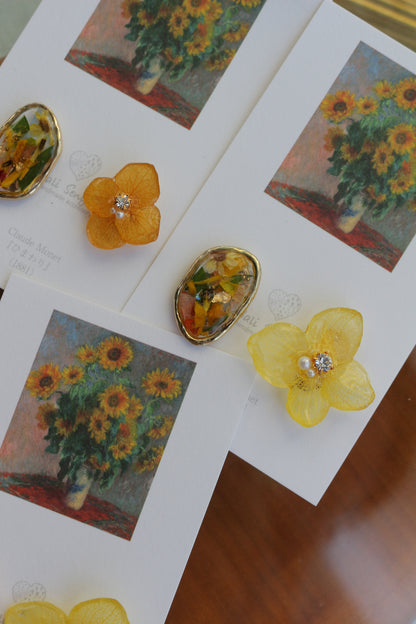 Monet Inspired Flower Earrings No.8 イヤリング Clip-on ひまわり