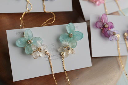 Hydrangea Flying Butterfly Earrings No.40 - Titanium Pierce(ピアス）