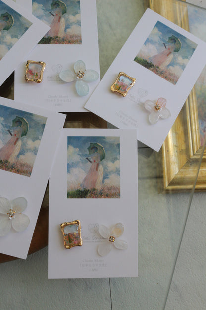 Monet Inspired Flower Earrings No.19 ピアスTitanium Pierce 日傘をさす女性