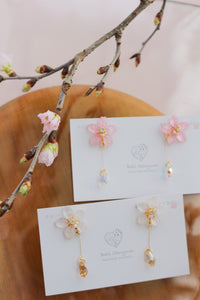 Someiyoshino Sakura Earrings with Hanging Sparkling Gem No.2