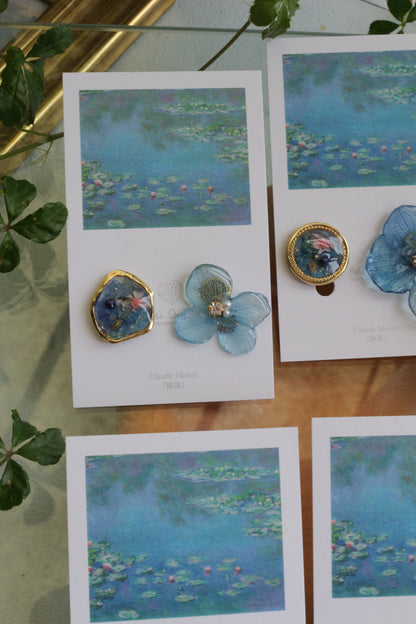 Monet's Water Lilies Inspired Flower and Medallion No.26 イヤリング Clip-on 睡蓮