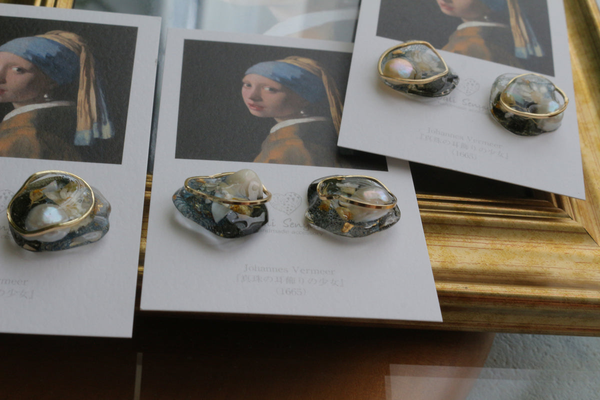 Vermeer's Inspired Flower & Pearl Earrings No.8 ピアス Pierce 真珠の耳飾りの少女