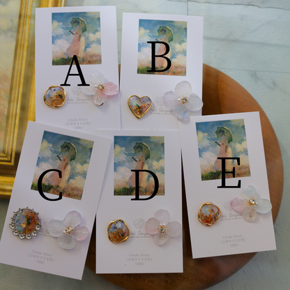 Monet Inspired Flower Earrings No.5 イヤリングClip-on 日傘をさす女性
