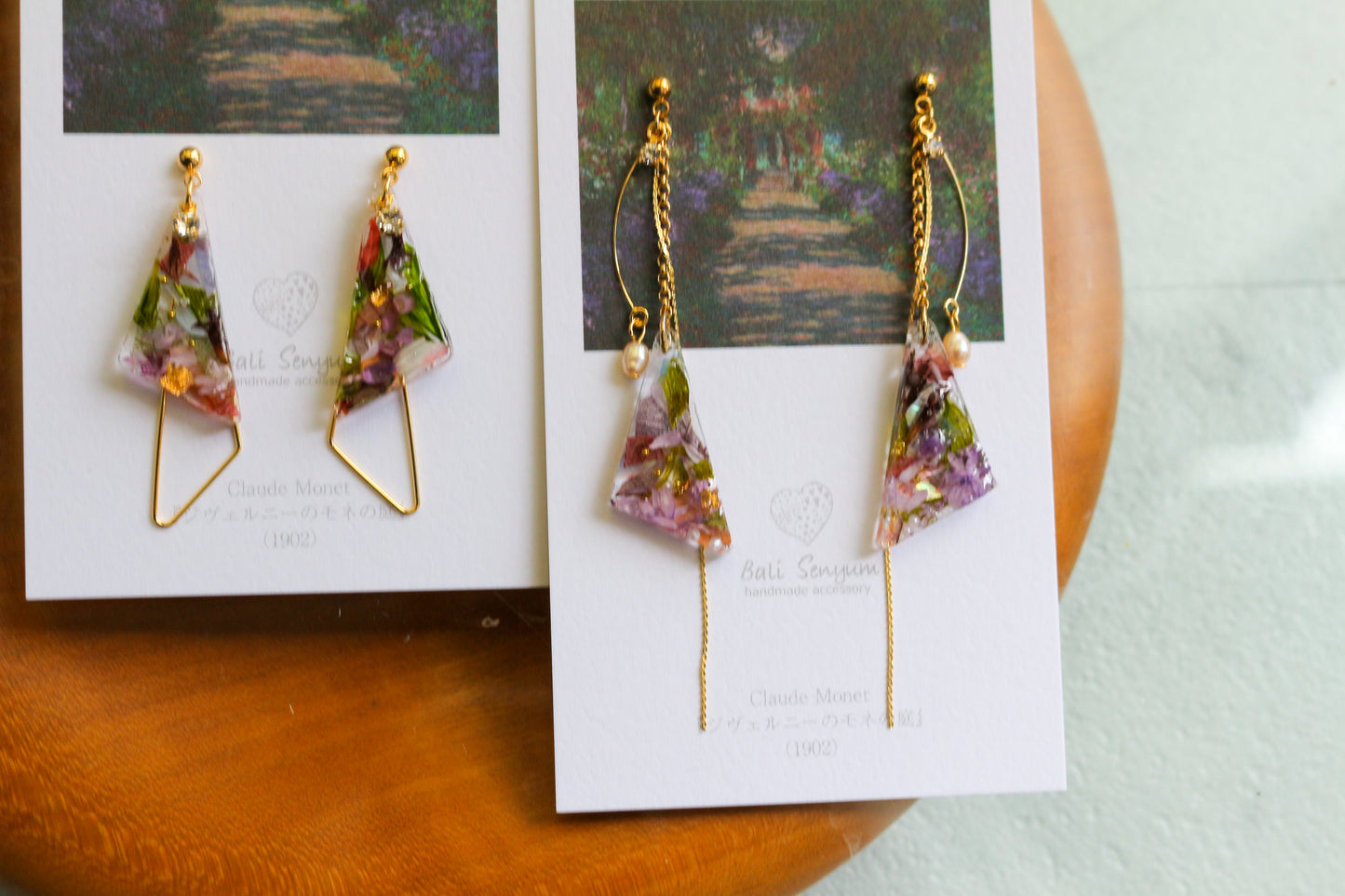 Claude Monet The Artist's Garden at Giverny Inspired Triangular Floral Earrings-ジヴェルニーの庭