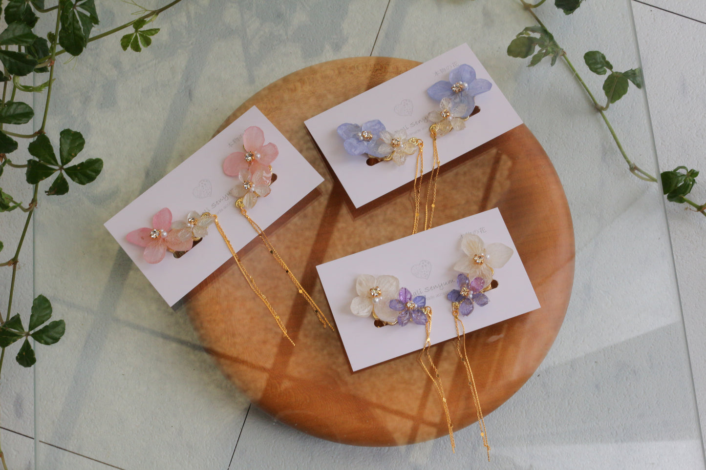 Hydrangea Flying Butterfly  No.53 - Clip-on(イヤリング）