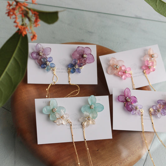Hydrangea Flying Butterfly Earrings No.40 - Titanium Pierce(ピアス）