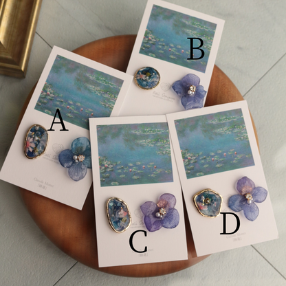 Monet Inspired Flower and Medallion No.17 ピアスTitanium Pierce 睡蓮