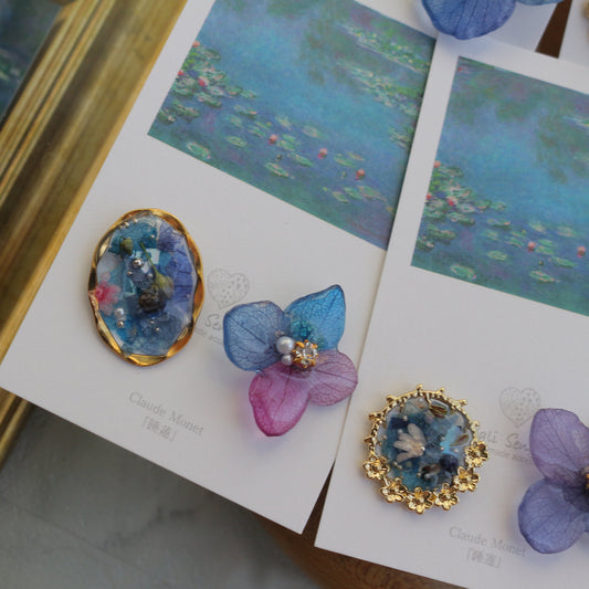 Monet Inspired Flower and Medallion No.11 ピアスTitanium Pierce 睡蓮